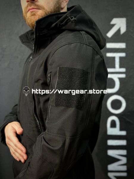 Куртка Тактична Посилена Soft Shell Чорна Black Знімний капюшон 4189625 фото
